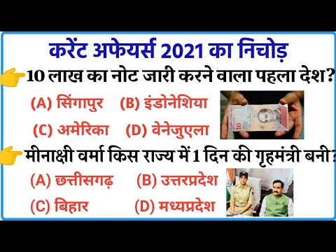 अति महत्‍वपूर्ण प्रश्‍न 2021 | Current Affairs 2021 | Most important Current Affairs 2021 in hindi |