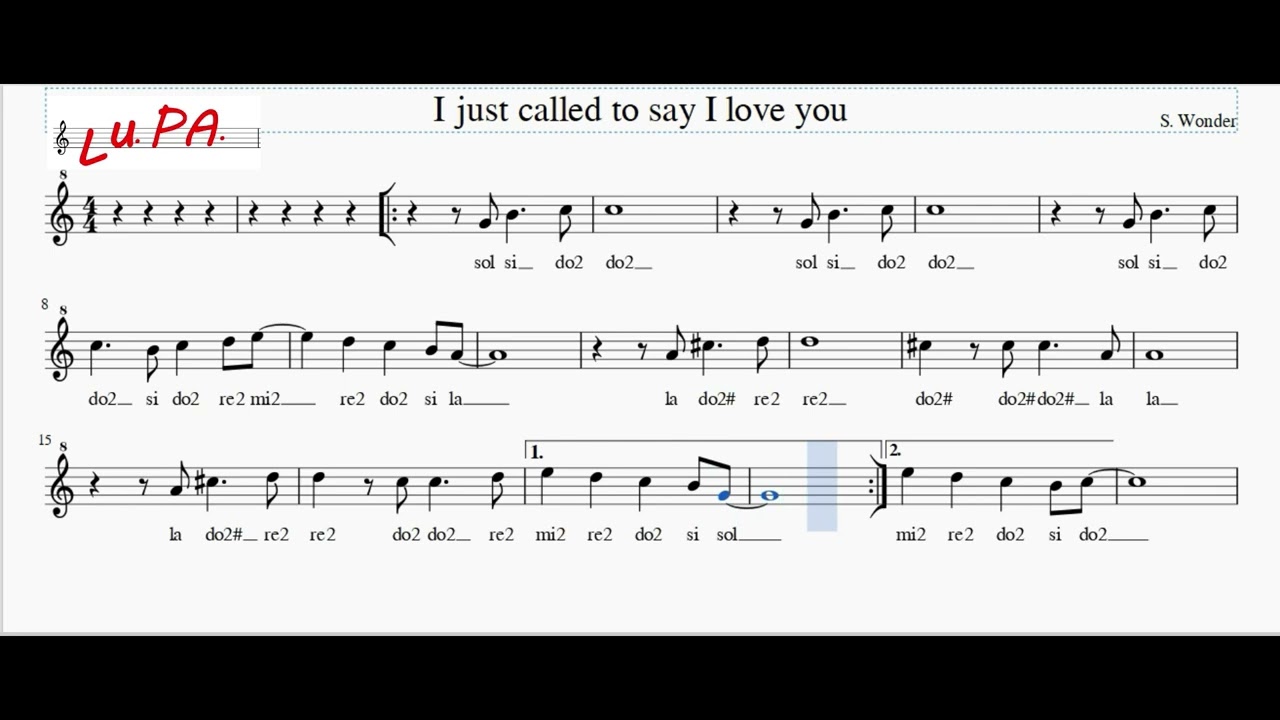 I just called to say i love you - Flauto dolce - Note - Spartito - Karaoke - Canto - Instrumental -