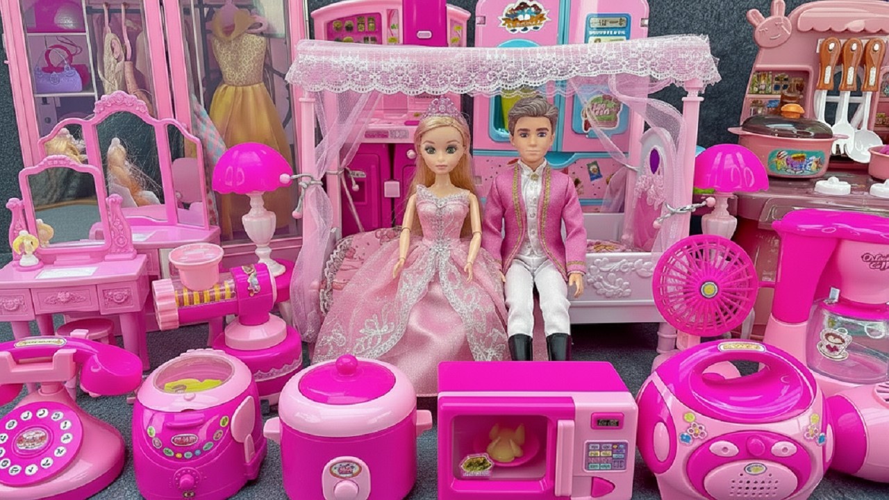 9 Minutes Satisfying with Unboxing Pink Barbie Doll Bedroom, Kitchen Collection Review Toys | ASMR