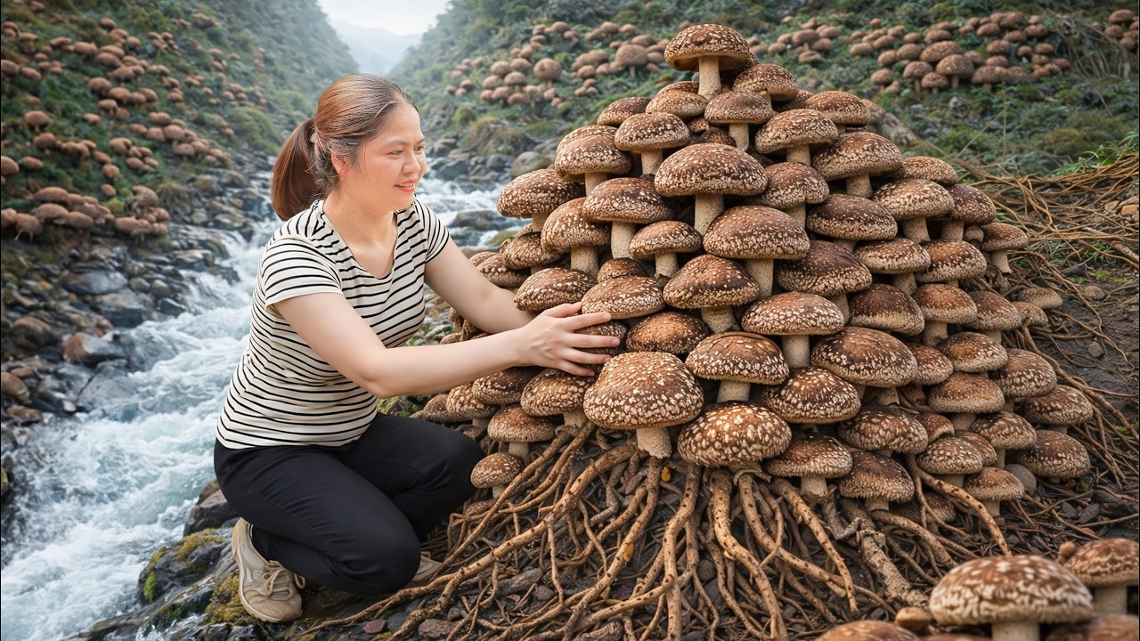 Harvesting GIANT Shiitake Mushrooms | Black Pepper Stir Fry Recipe – SOLD OUT in Minutes