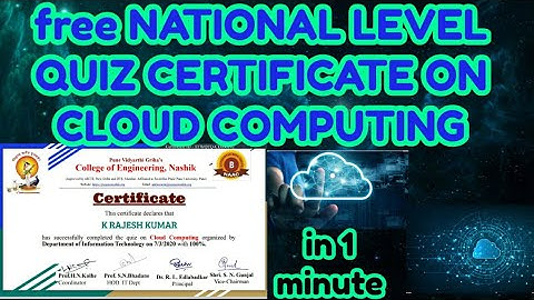 Free National Level Quiz on Cloud computing certificate in 1 Minutes|free online quiz|verified cours