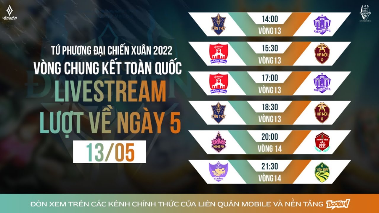 🔴TRỰC TIẾP: TỨ PHƯƠNG ĐẠI CHIẾN MÙA XUÂN 2022 – Ngày 13/05 Lịch thi đấu TPĐC Mùa Xuân 2022