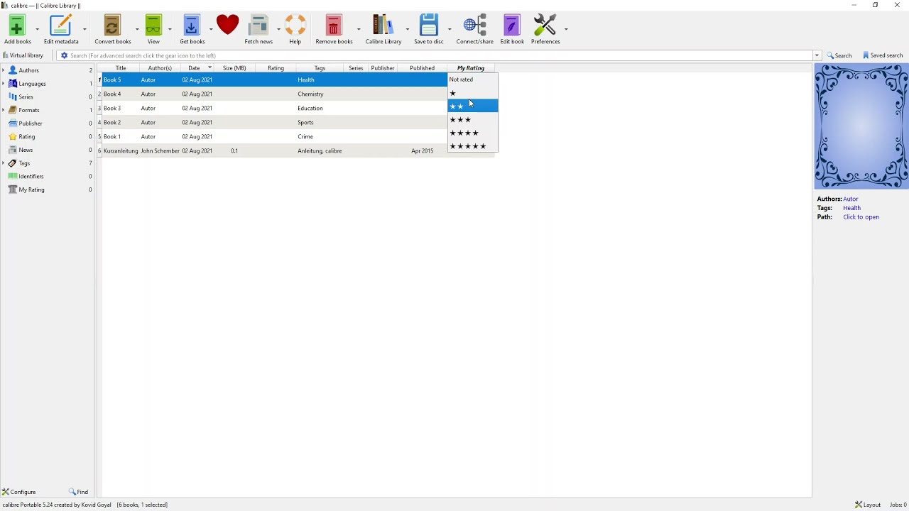 Calibre: How to add an additional rating column to your library