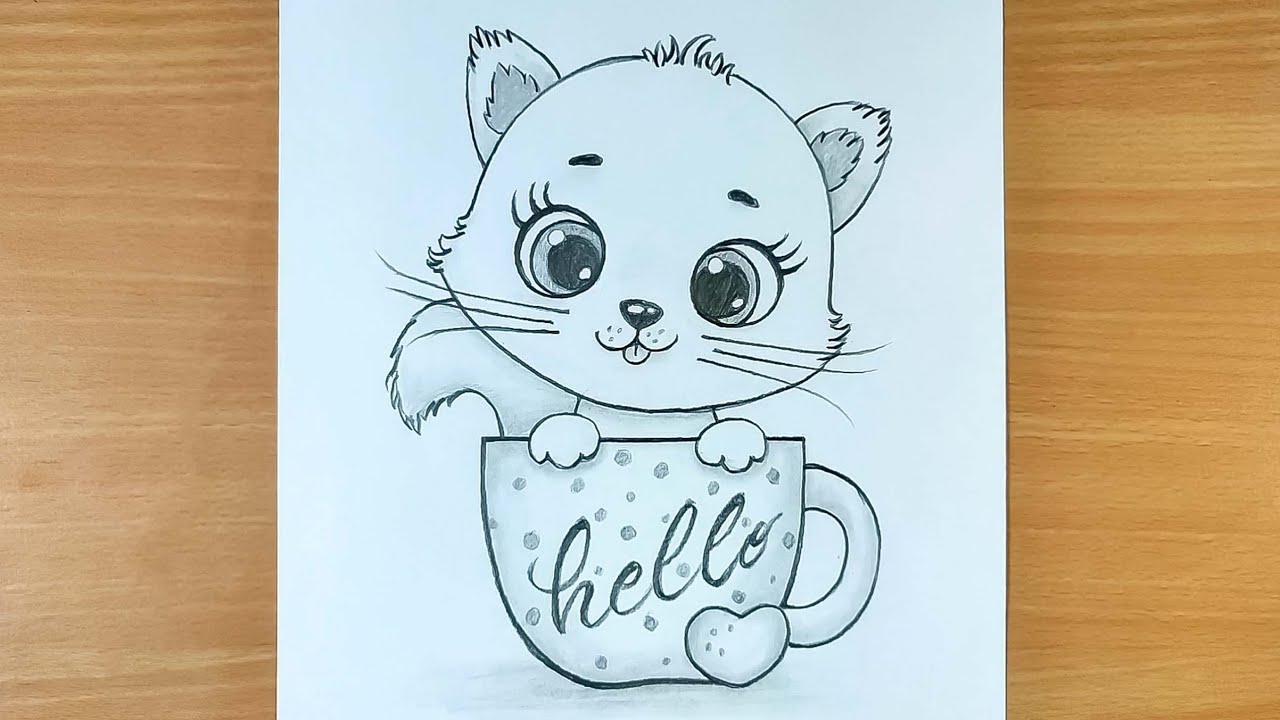 How to draw Cute baby Kitten a Cup - Step by Step Pencil Drawing ...