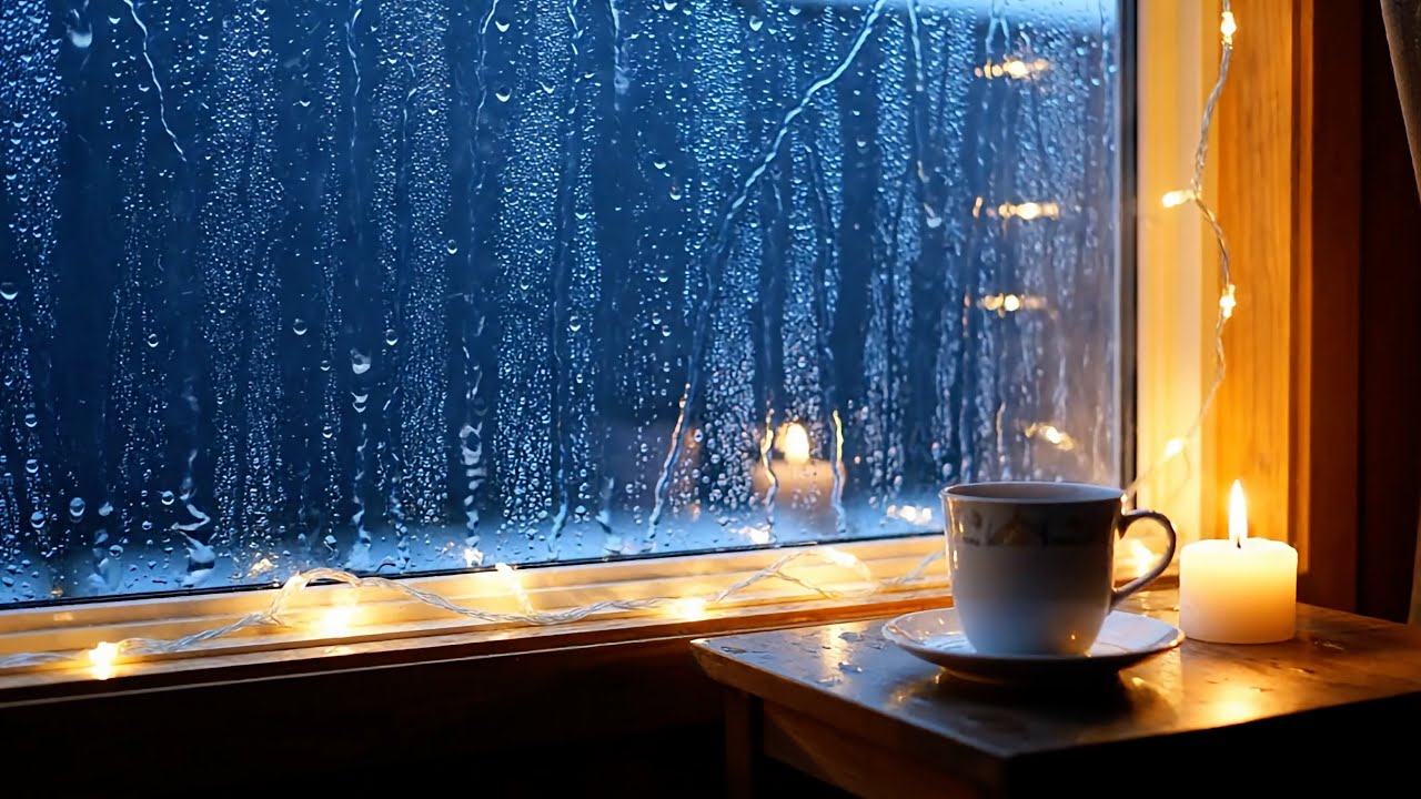 10Hrs Light Rain on Window 🌧️✨ Cozy Night Ambience with Warm Lights for Sleep, Study & Work