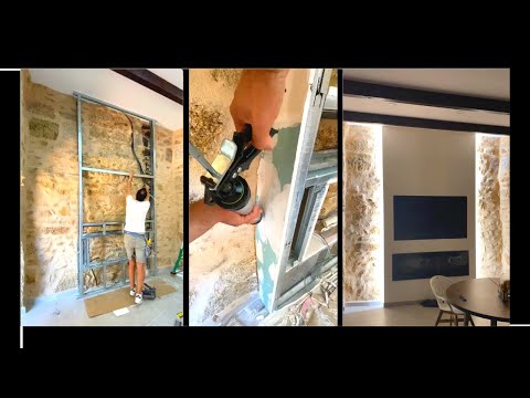🔥 TV Wall with Fireplace and Indirect Lighting 🤜 Construction with Drywall