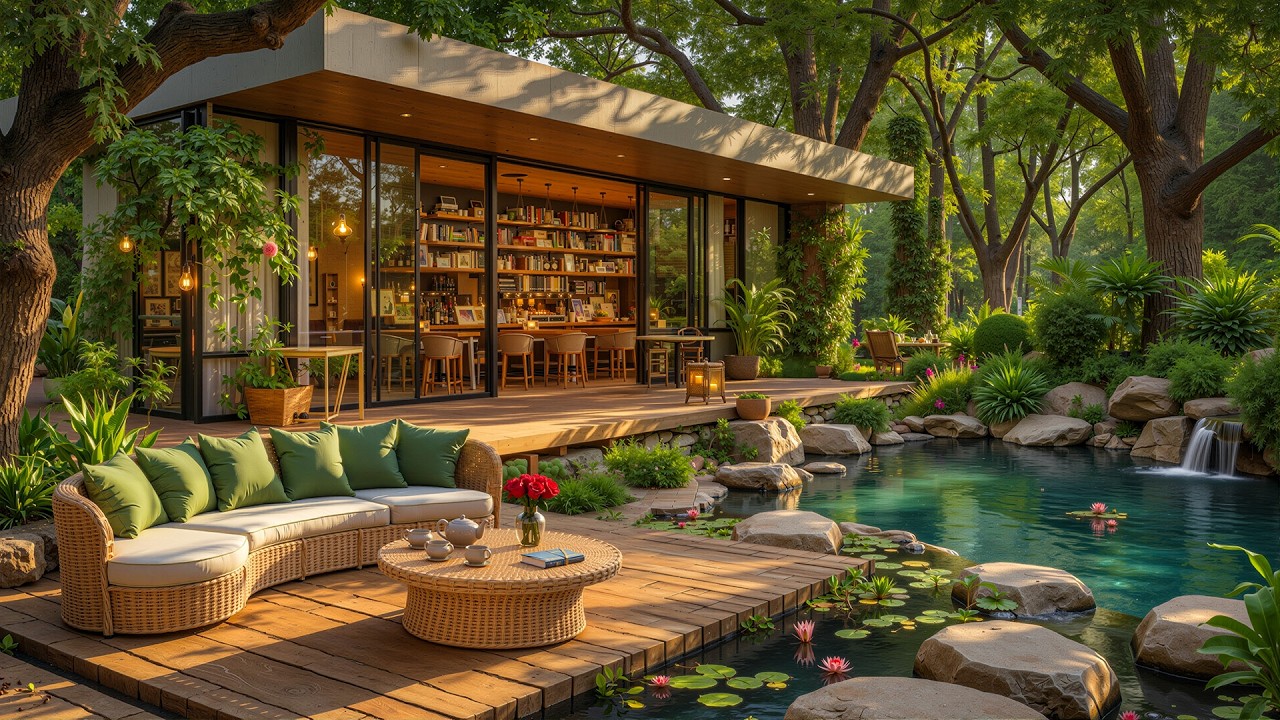 Tranquil Garden Coffee Jazz 🌿 Relaxing Instrumentals & Waterfall Sounds for Focus & Calm