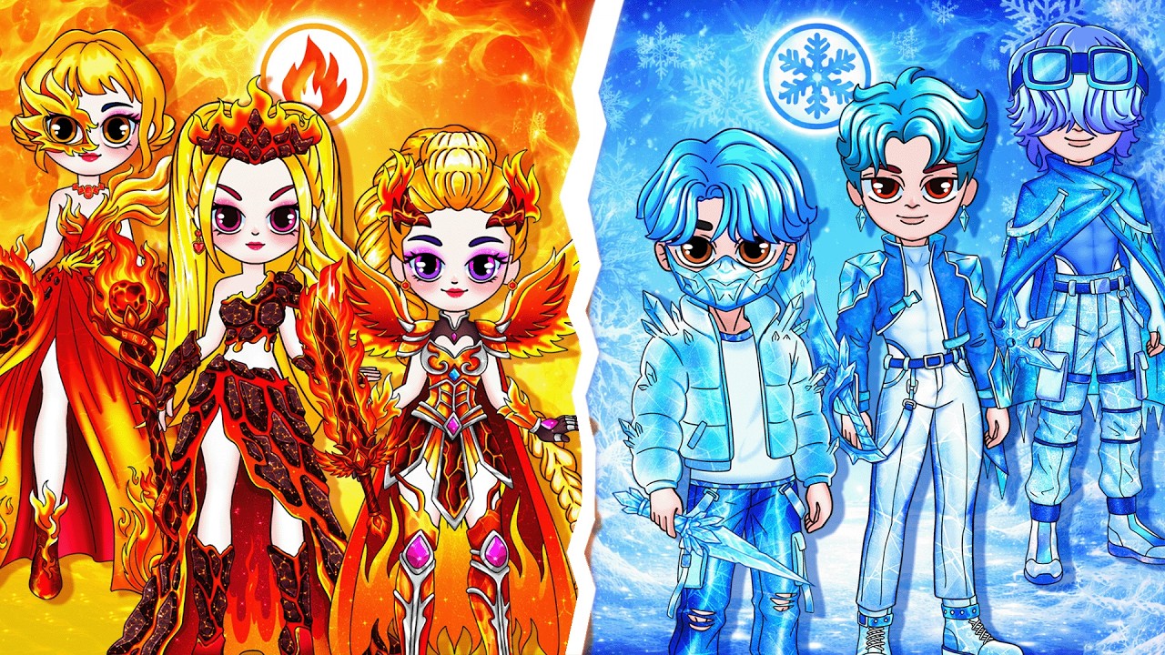 Fire Girl vs Ice Boy! Huntrix & Saja Boys ! Huntrix & Saja Boys Glow Up, Fashion Paper Dolls