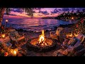Evening Beach Bonfire Ambience | Fire Crackle, Ocean Breeze & Gentle Waves (3 Hours)