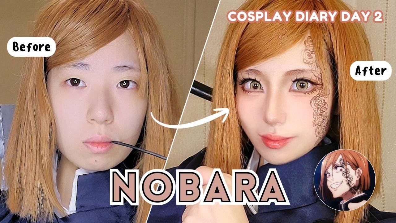 Nobara Cosplay Makeup 🔨 Beginner-Friendly Anime Eye Look 💕 Easy Rose Drawing 🌹| Cosplay Diary DAY 2