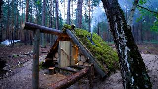 Building My Dugout Shelter in Heavy Rain | Door, Wood Stove & Cozy Camp