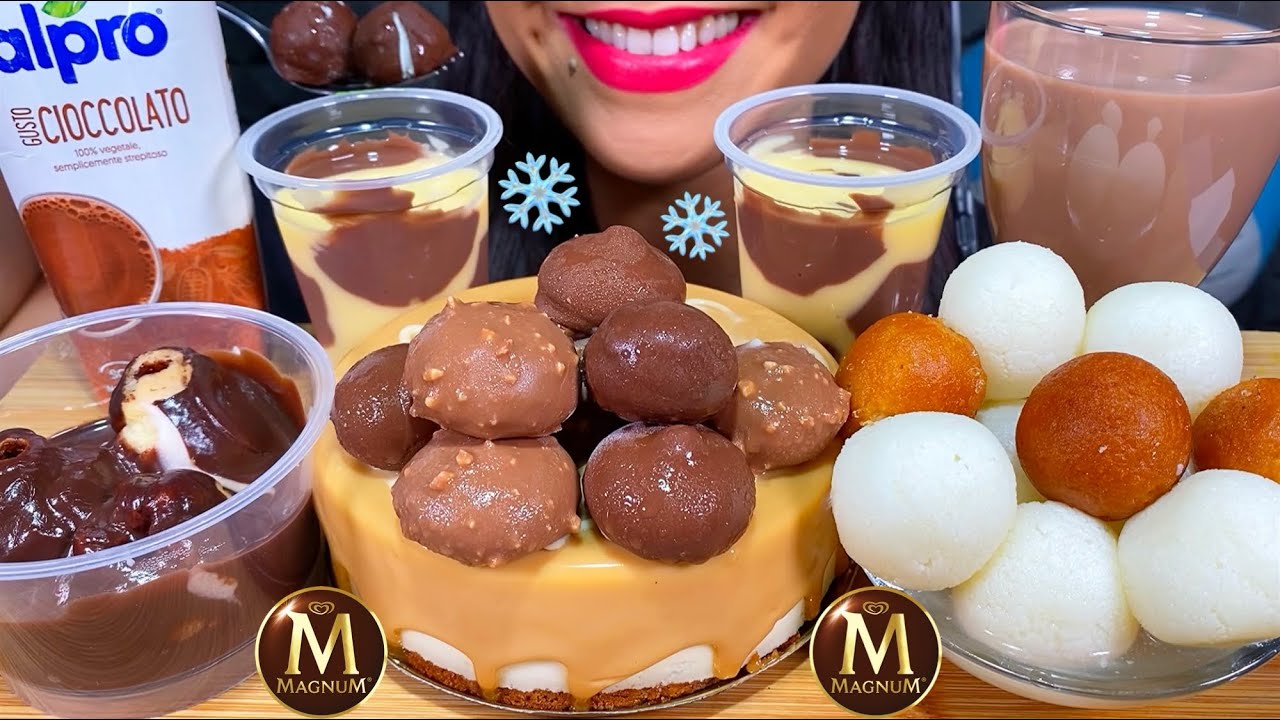 ASMR MAGNUM CARAMEL CHEESECAKE, GULAB JAMUN + RASGULLA, CHOCOLATE PROFITEROLE MASSIVE Eating Sounds