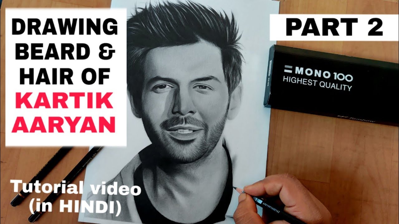 Drawing Realistic Beard & Hair of Kartik Aaryan with graphite pencils