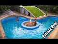 100 days how i build a private pool and fire pit  in a luxury underground hut with grass roof
