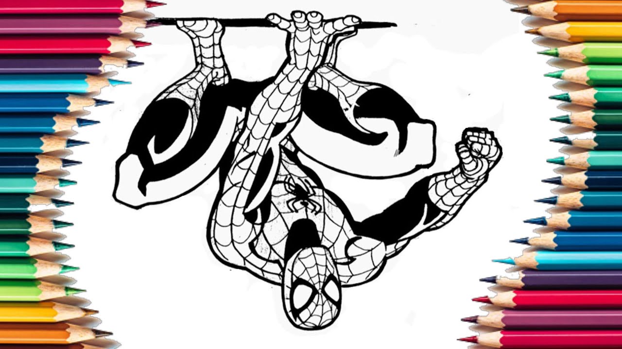 Spiderman Hanging Upside Down Coloring Pages /Spiderman Coloring book ...