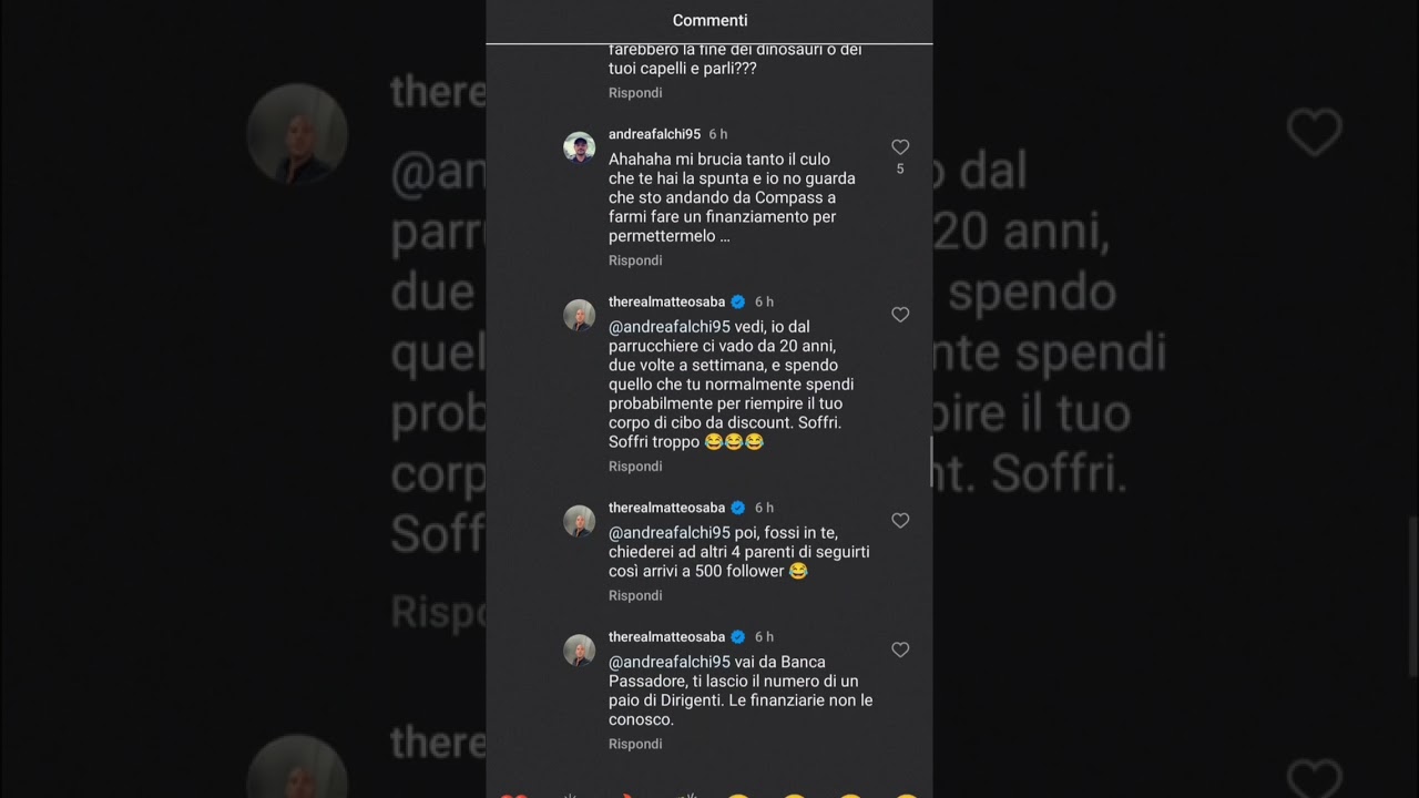MATTEO SABA UMILIAT0 NEI COMMENTI DI INSTAGRAM