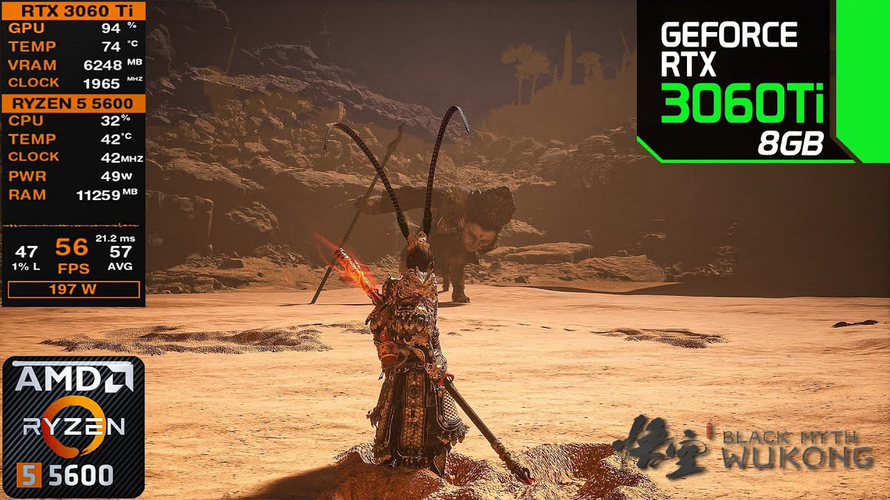 Black Myth: Wukong | RTX 3060 Ti + R5 5600 | Optimized Settings | 1080P - 1440P FPS Benchmarks