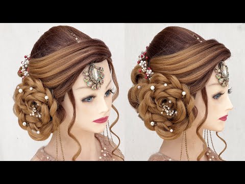 very beautiful messy high bun hairstyle for wedding gown - YouTube