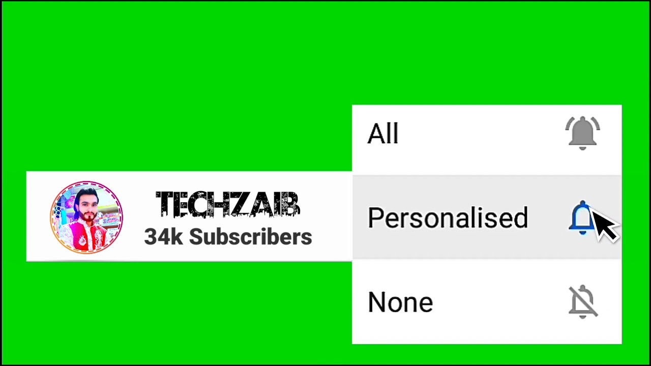 Green Sucreen Subscribe Button and Bell Icon | Tech Zaib