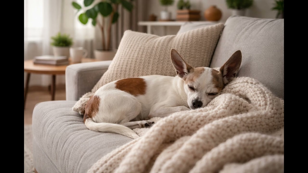 Relaxing Living Room Ambience | Sleeping Chihuahua on Couch