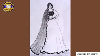 How to Draw a Traditional Girl with Beautiful lehenga || Easy drawing for beginners || Drawing