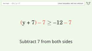 12 Less Than Or Equal To Y7  Solve Linear Inequalities With One Unknown