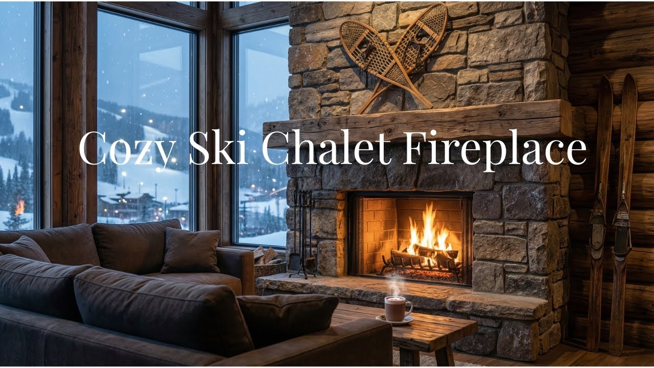 Cozy Fireplace 🔥 in a Ski Chalet | Soft Falling Snow ❄️ | Warm Winter Ambience