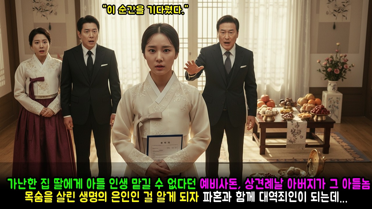 가난한 집 딸에게 아들 인생 맡길 수 없다던 예비사돈, 상견례날 아버지가 그 아들놈 목숨을 살린 생명의 은인인 걸 알게 되자 파혼과 함께 대역죄인이 되는데...