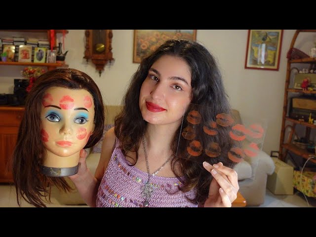 ASMR LIPSTICKS MARKS ON DOLL and Red and Orange GLASS KISS