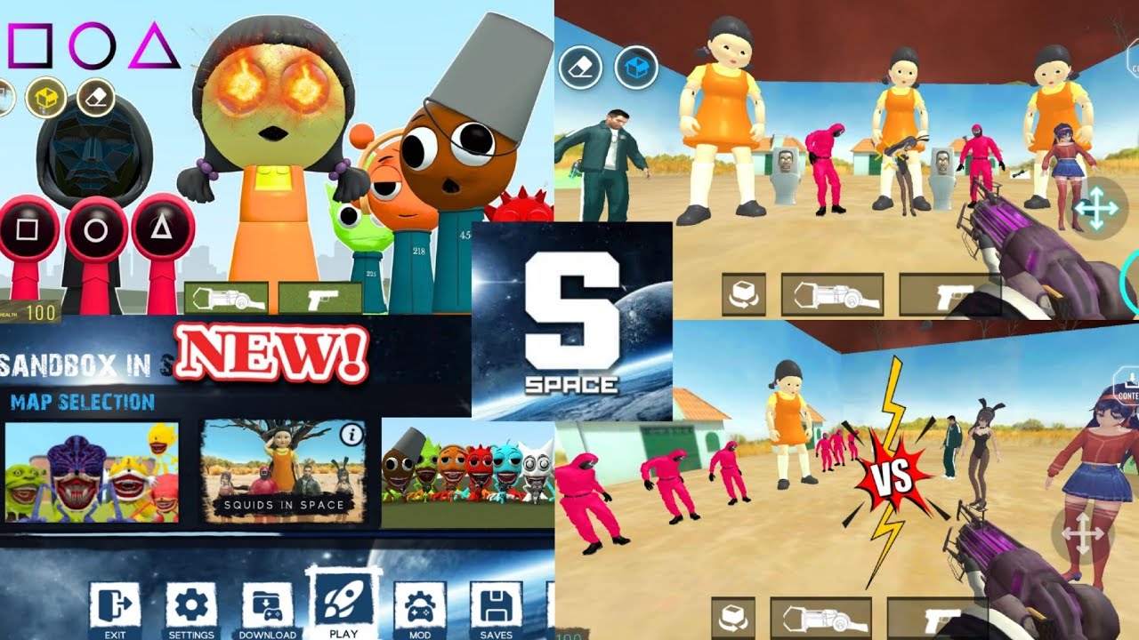 Sandbox in space updated new squid in space mode free characters sprunki pack 😱 chasing nextbots 🔥
