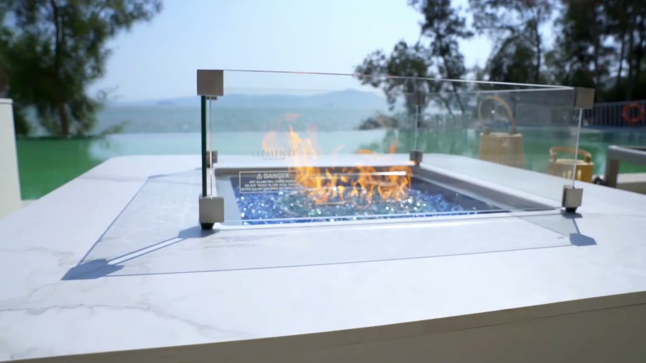 Elementi Plus Annecy 42" Square Marble Porcelain Gas Fire Table Lifestyle