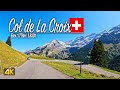 Drivers view scenic drive across the col de la croix mountain pass in the swiss alps 