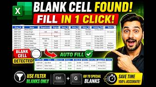 Excel Blank Cells Fill in 1 Click ⚡ Filter + Shortcut Key Hidden Trick