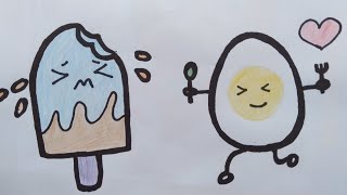 How to draw funny ice cream sticks and egg