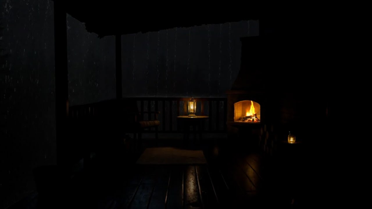 Cozy Front Porch 🔥 Crackling Fireplace | Warm Night Ambience for Deep Sleep