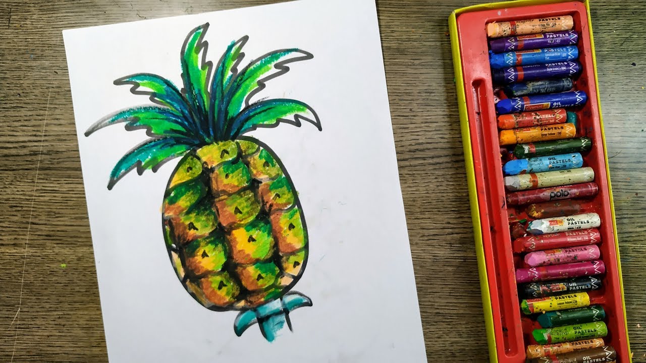 Pineapple pineapple drawing with oil pastel colour step by step