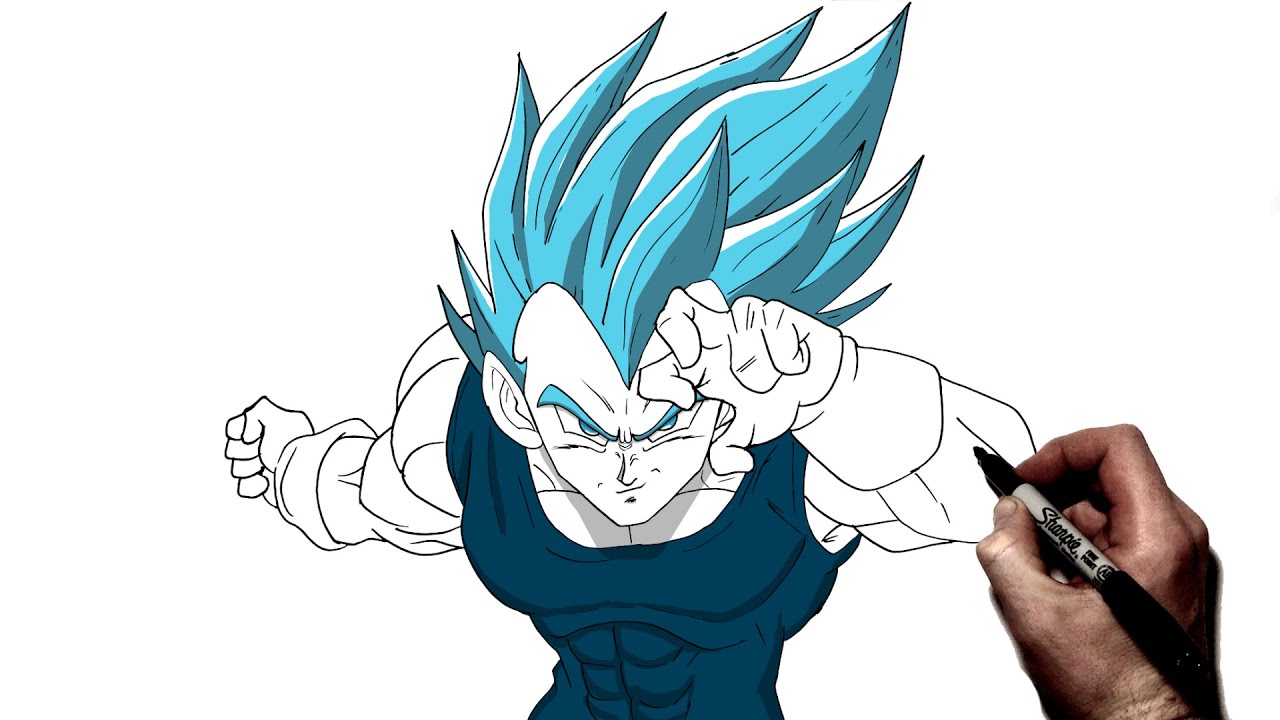 How To Draw GOKU And VEGETA Super Saiyan Blue Step By Step - Dragon Ball 