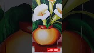 Pintura de jarrón y alcatraces, tercera clase alumna, #arte #tutorial #drawing #shorts
