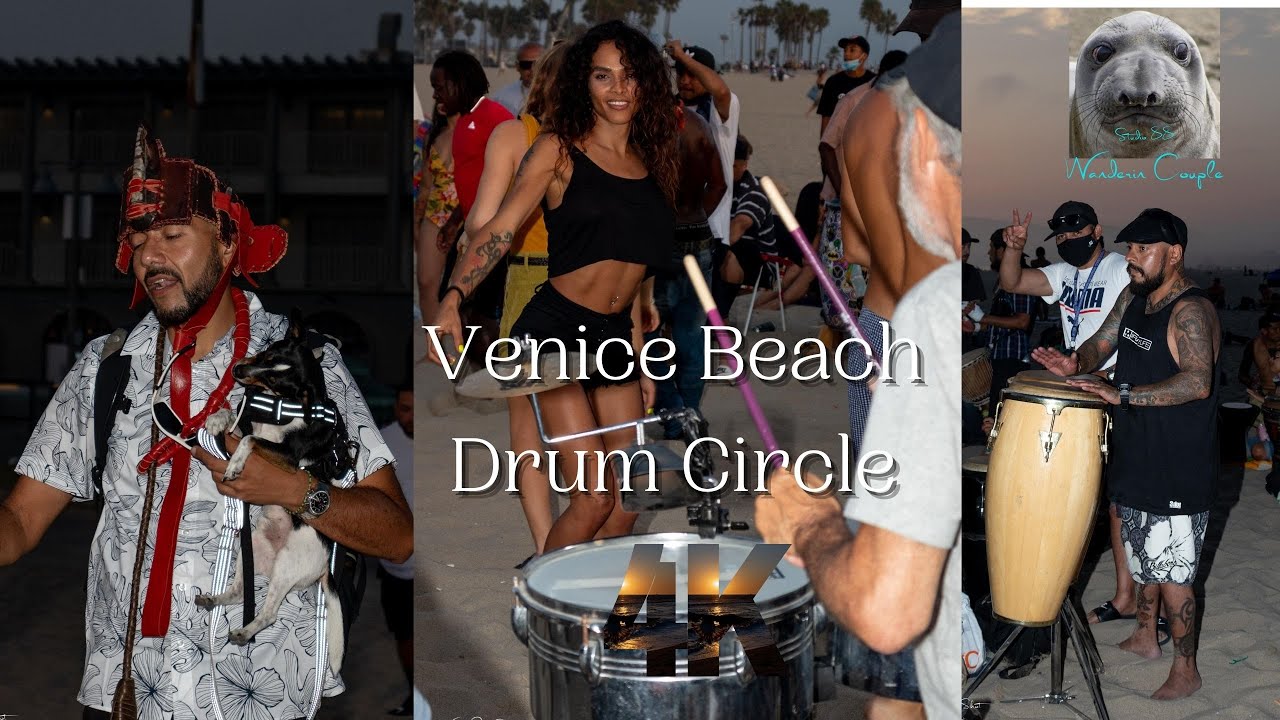 【4K】WALKING AROUND VENICE BEACH, DRUM CIRCLE PARTY, VIDEO AND PHOTOS