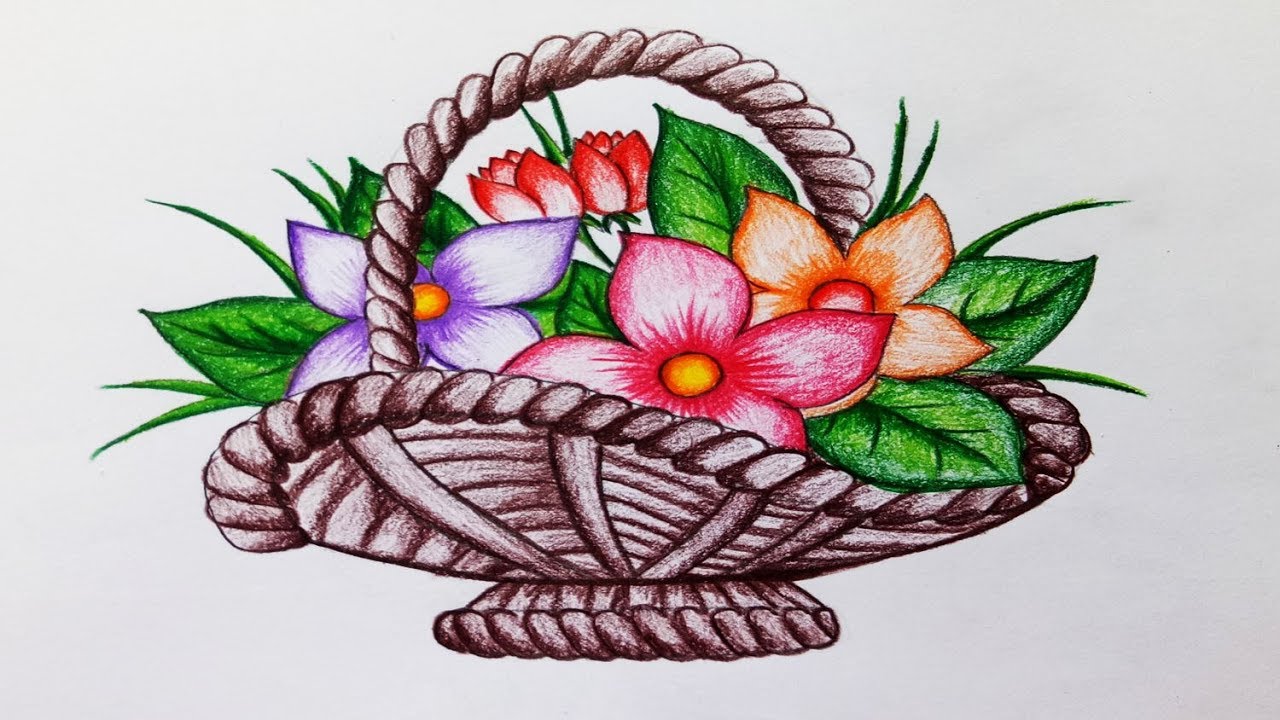 how to draw flower basketfuldani drawing flower basket drawingfuldani  kaise bnaye  YouTube  Basket drawing Flower drawing Flower basket