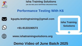 Performance Testing with K6 Demo on 3rd June 2025 Pls call/whatsapp us on +91-9133190573 to enroll