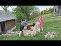 One day of happy family life in a mountain village in the Carpathians