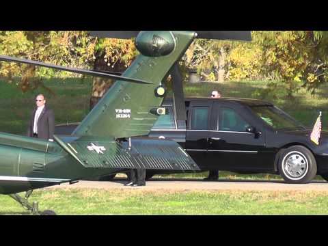 Obama landing in helicopter at Ohio University.