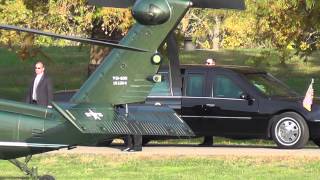 Obama landing in helicopter at Ohio University.