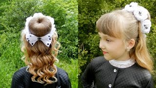 Прическа с украшением на гульку-пучок / Hair decoration on a bun(Всем привет! С Вами Оля Лигус и моя дочь Ирина. В этом видео мы покажем как сделать прическу и дополнить её..., 2016-05-30T10:19:21.000Z)