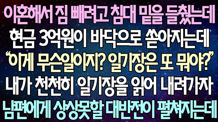 - (반전 사연) 이혼해서 짐 빼려고 침대 밑을 들췄는데 현금 3억원이 바닥으로 쏟아지는데 내가 천천히 일기장을 읽어 내려가자 남편에게 상상못할 대반전이 펼쳐지는데 _라디오드라마