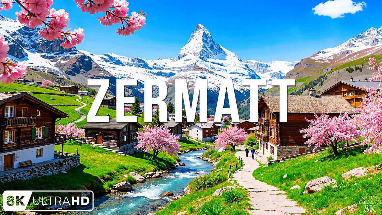 Zermatt In Spring Zermatt Spring 8K 🇨🇠| Alpine Village, Cherry Blossoms & Matterhorn ...