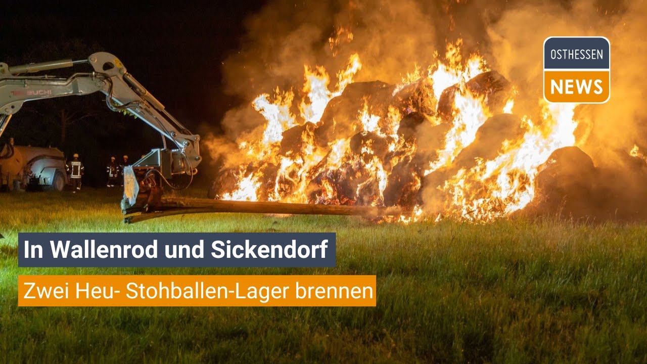 LAUTERBACH: Viel Arbeit für die Feuerwehren: Zwei Heu- Stohballen-Lager brennen