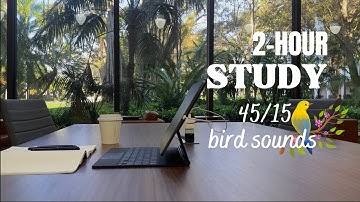 2-HOUR study with me/ Bird sounds/ 45-15 Pomodoro