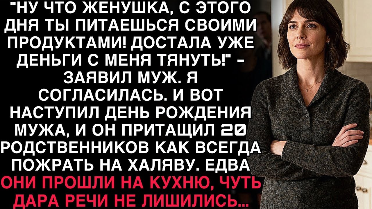 МУЖ СКАЗАЛ: «ТЕПЕРЬ ПИТАЙСЯ САМА!» — НО НА ЕГО ДЕНЬ РОЖДЕНИЯ ГОСТИ ЗАМЕРЛИ, УВИДЕВ МОЙ “СТОЛ”.